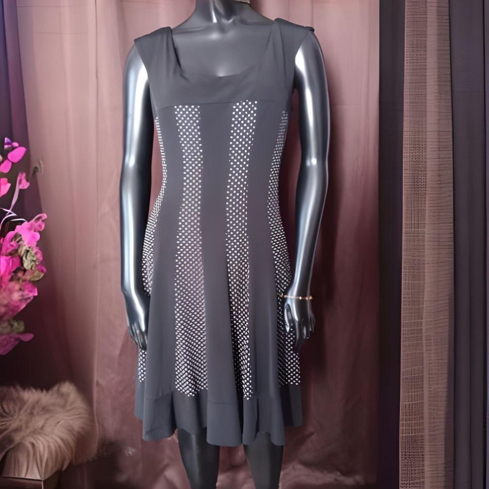 Connected Apparel Sleeveless Dress- Black/white polka dot